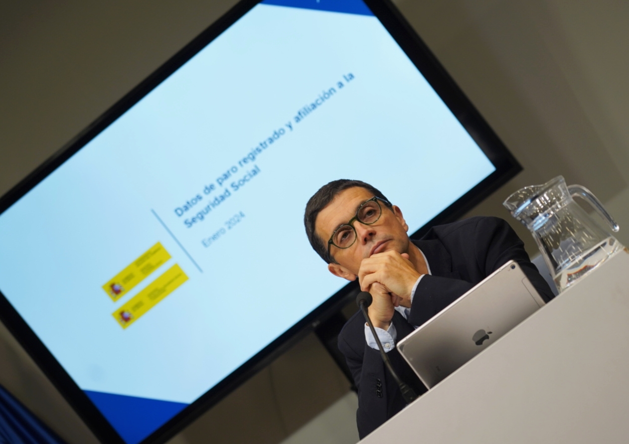 Borja Suárez durante la presentación de los datos de afiliación de enero 2024