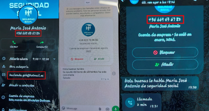 Imágenes de la campaña de fraude Seguridad Social