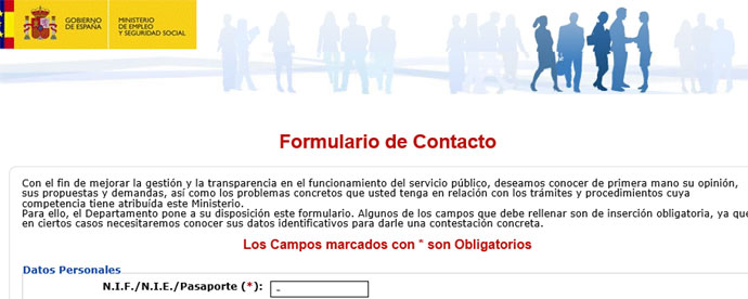 Formulario de contacto (www.empleo.gob.es).
