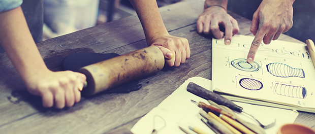 Woman Rolling Clay Craftsman Skill Concept