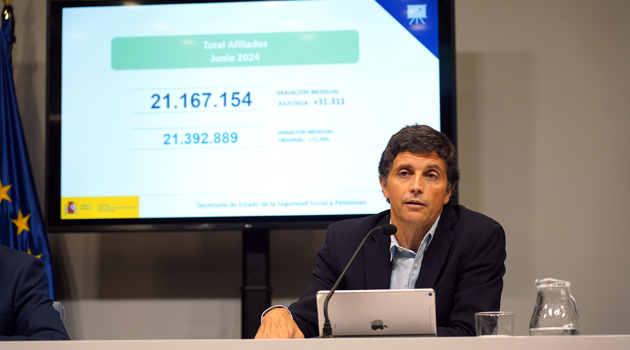 Borja Suárez durante la presentación de los datos de afiliación de junio de 2024