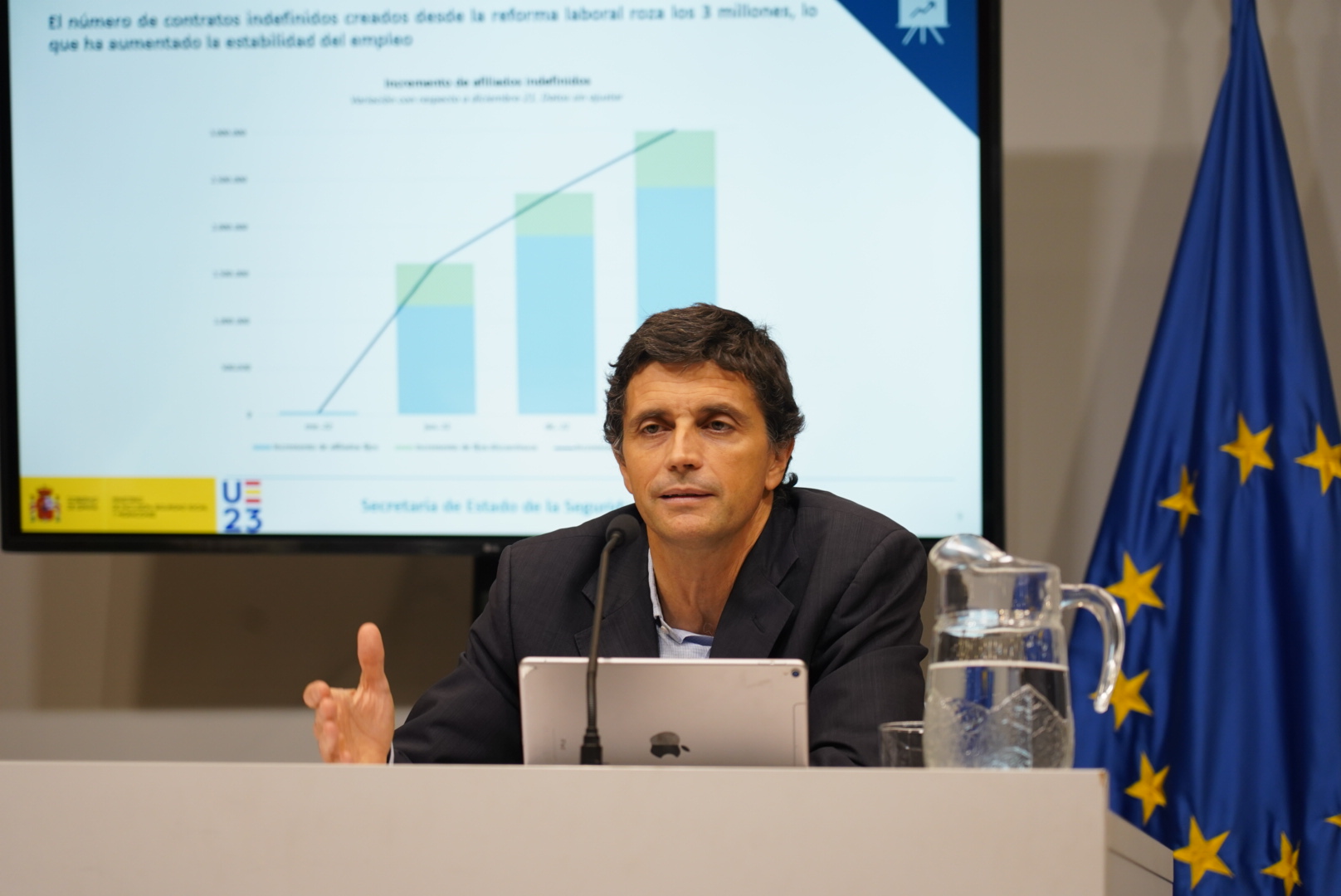 El secretario de Estado de la Seguridad Social y Pensiones, Borja Suárez, durante la rueda de prensa