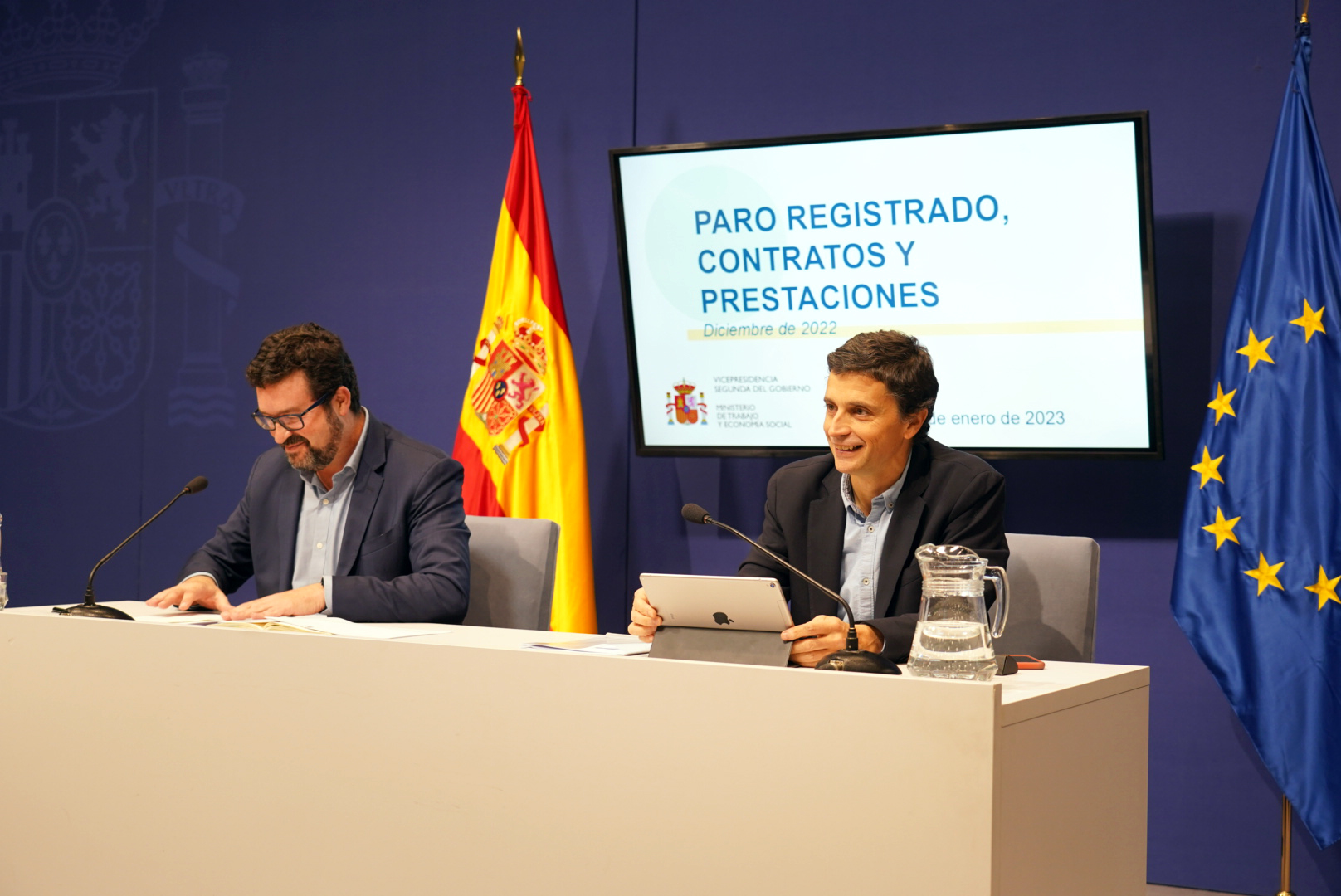 Joaquín Pérez Rey y Borja Suárez durante la rueda de prensa de afiliación y paro
