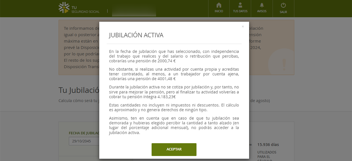 Jubilación activa en el portal Tu Seguridad Social