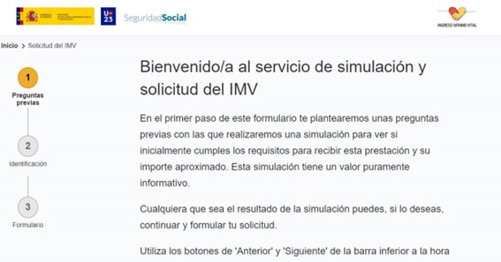 Pantallazo servicio de simulación y solicitud del IMV