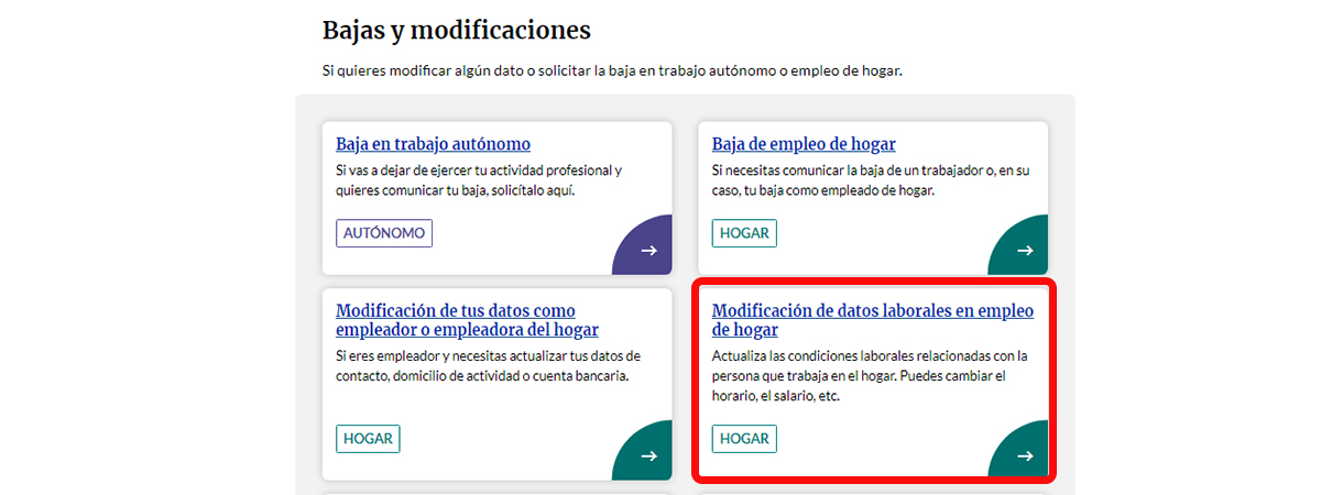 Importass, modificar datos empleo de hogar