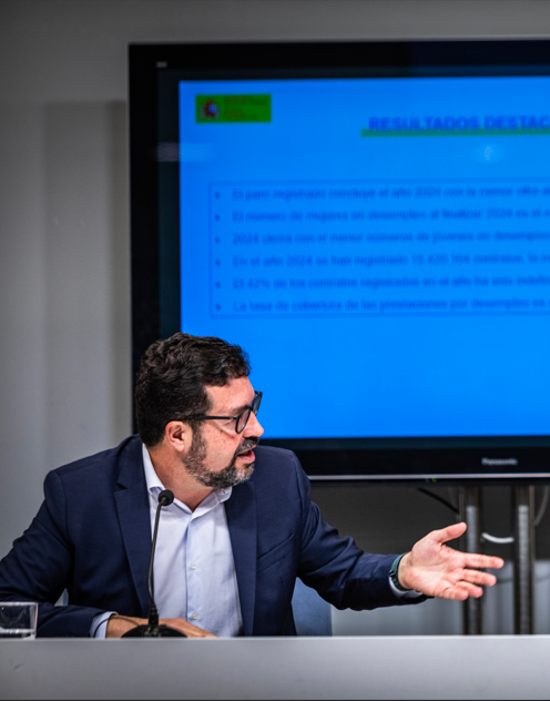 Joaquín Pérez Rey, Secretario de Estado de Trabajo, durante la rueda de prensa 